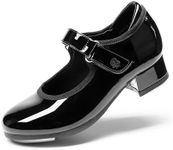 DREAM PAIRS Girls Mary Jane Tap Shoes,Black/Pat,3 Little Kid