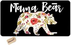 Amcove Mama Bear License Plate,Mama Bear License Plate Frame,Mama Bear Car Tag,Mama Bear Car Accessories,Mama Bear Key Chain,Mama Bear Car Coasters