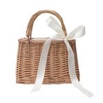 Amosfun Women Rattan Woven Bag Rectangular Wicker Handbag with Handles and Satin Bow Ribbon 5 x 6 x 9 Inch Beach Bag Flower Basket