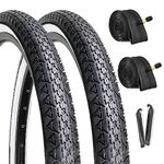 2-Pack Cruiser Bike Tires Set: Hycline 26x2.125 Inch Folding Replacement Bicycle Tires and Pair 26-inch Inner Tubes with Tire Levers for Beach or Urban City Commuter Bike-White Walled