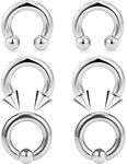 Ocptiy 6G 8G 12G 14G 16G Surgical Steel Septum Rings Horseshoe Piercing Hoop Eyebrow Lip Navel Belly Nipple Piercing Ring Helix Tragus Daith Rook Earrings 10mm 12mm 16mm, Metal, cubic-zirconia,