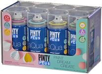 Pintyplus Aqua Mini Spray Paint - Art Set of 8 Water Based 4.2oz Cans. Ultra Matte Finish. Perfect For Arts & Crafts. Works on Plastic, Metal, Wood, Cardboard