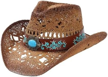 WOOH Brown Straw Cowboy Hat for Women and Men, Straw Cowgirl Hats Women for Country Concert Outfits, Western Hat for Rodeo
