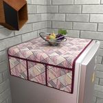 Blue Grass Geometeric Printed Velvet Fridge Top Cover With 6 Utility Pocket || Size : 40 Inches x 22 Inches || Colour : Pink.