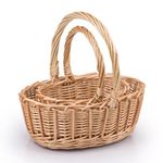 Woodluv Storage Baskets Set of 2, Wedding Flower Girls Baskets, Wicker Woven Easter Baskets, Display Hamper Baskets, Gift Baskets, Natural