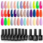 Beetles 20 Pcs Gel Nail Polish Kit, Spring into Summer Collection Soak Off UV LED Nail Gel Polish Pastel Nail Polish Neon Gel Polish Starter Kit with Glossy & Matte Top Coat and Base Coat