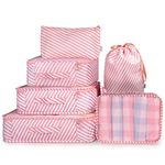 Packing Cubes VAGREEZ Travel Luggage Packing Organizers Set (6 PCS Pink Tripe)