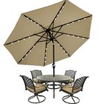 MASTERCANOPY Patio Umbrella with 32 Solar LED Lights for Outdoor Market Table -8 Ribs(9ft,Khaki)…