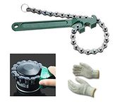 Inditrust Round 9 inch Multi-Purpose Motorcycle Car Engine Oil Filter Wrench Chain Single Sided Adjustable Wrench with GLOVES