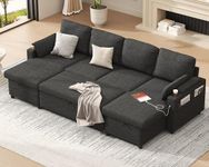 DURASPACE Sofa Bed Pull Out Sleeper Couch with Double Storage Chaise, Sectional Couches for Living Room, Convertible U Shaped Sofa with Removable Covers (Dark Gray)