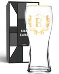 Personalized Beer Glass, Custom Alcohol Gifts for Beer Lovers, Unique Birthday, Christmas Gifts for Dad, Uncle, Husband, Boyfriend, with Initial R