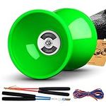 MAGICYOYOPro Triple Bearing Green Diabolo Medium Size 5” Chinese Yoyo Toy with 2 Pair Carbon Sticks+ 2 Extra Strings +1 Net Bag, High Performance Chinese Yoyo Diabolo Skill Toy