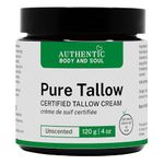 Organic Tallow Skin Cream Moisturizer | Unscented Certified Grassfed Beef Tallow Balm - All Purpose Beef Tallow Skin Care, Face and Body Whipped Beef Tallow Balm for Sensitive Skin, (Certified Grassfed by AGW) by Authentic Body And Soul (Pure-Tal Unscented 4oz)