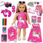 ZQDOLL American 18 Inch Doll Clothes and Accessories Travel Luggage Play Set Including 18 Inch Doll Clothes Travel Suitcase Travel Pillow and Eye Mask