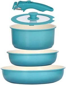GiPP Pots and Pans Set Non Stick,5PCS Granite Nonstick Cookware Sets with Detachable Handle,Induction Kitchen Set Removable Handle,RV Cookware Set,PFAS PFOA Free,Oven Safe(Blue Gradient,5PCS)