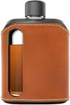 Ragproper Modern Glass Hip Flask - Durable Leather Covered Flask for Whiskey, Spirits, & Other Liquor - Ideal Glass Flask for Men & Women (Double Shot 240ml, Leather, Black & Tan)