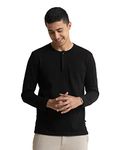 DAMENSCH Men's Regular Fit Cotton Full Sleeve Crew Neck Henley T-Shirt | henley t shirts for men, t shirts for men casual, tshirt for men, mens tshirt, t-shirts for men-M Jet Black