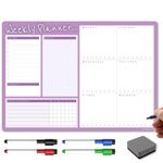 TMS A3 Weekly Planner Whiteboard | Magnetic Calendar for Fridge and Dry Wipe Pens | Meal or Family Planner for Kitchen (Violet, A3-WP3)