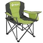 VILLEY Camping Chair, Oversized Folding Camp Chair, Portable Outdoor Chairs Support 450 LBS with Padded Seats, Cooler Bag, Cup Holder, Carry Bag, Green