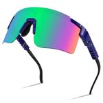 FEISEDY Cycling Sunglasses for Men Women UV400 Protection Outdoor Sports Running Hiking Fishing Biking Glasses B2837, Blue Frame & Green Mirror