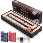VAMSLOVE Upgraded Wooden 4-Track Cribbage Board Game Magnetic Scoreboard with Large Slots for Storing 2 Playing Cards and 12 Metal Pegs, Travel Family Game Night (Instruction Included)