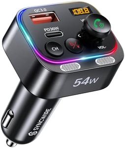 Syncwire Bluetooth 5.4 FM Transmitter Car Adapter 54W (PD 36W & 18W) [Stronger Dual Mics] [Light Switch] [HiFi Bass Sound] [Fast Charging] Wireless Radio Receiver Hands-Free Calling LED Display