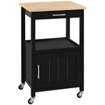 Yaheetech Kitchen Island on Wheels, Kitchen Storage Trolley with Cabinet & Drawer & 3 Hooks, Rolling Utility Cart for Dining Room Living Room, Black