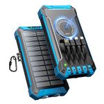 Solar Power Bank 26800 mAh with 4 Cables, Wireless Solar Power Bank, USB-C 15 W, Quick Charge, 6 Outputs, 3 Inputs for Mobile Phones, Tablets, Waterproof Solar Charger, External Battery with Torch