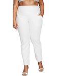 AMYDUS Plus Size Women Crease Seam Tummy Shaper Pants | High-Waist | Stretchable | Straight Fit | Wide Waistband | 2 Pockets | Cloud Soft Fabric | Tummy Tucker Jeggings for Women - XL to 9 XL White