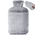 BOLEi Hot Water Bottle with Luxury Cosy Faux Fur Cover, 2L Leakproof Large Hot Water Bag for Neck, Shoulder Pain and Hand Feet Warmer, Ideal for Women, Seniors & Children (Grey)