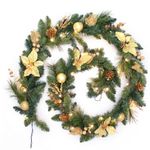 WeRChristmas Pre-Lit Decorated Garland Christmas Decoration Illuminated with 40-LED Lights, Cream/Gold, 9 feet (2.7 m)