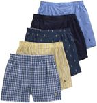 Polo Ralph Lauren Mens Classic Fit Woven Boxers 5 Pack, Muller Plaid/Cruise Navy/Rustic Navy/Summer Stripe/Sag Harbor, L