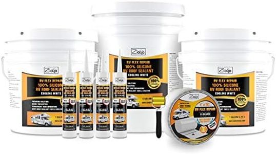 Ziollo RV Flex Repair 100% Silicone RV Roof Sealant Kit - EPDM Rubber Coating Kit to Waterproof Metal and Fiberglass on Motorhomes, Trailers, Campers (4 Tubes, 1 Tape, 2 1G Cans, and 1 5G Pail)