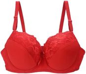 Deals of The Day Lace Bras for Women UK Plus Size,Women's Underwire Padded Sexy Floral Full Coverage Lingerie Bra, Ladies Yoga Comfort Elastic Push up Bra for Saggy Breasts (Red, 85E)