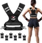 FUFF Adjustable Weighted Vest for Adult, 20-32lb Vest with 6 Ironsand Weights for Strength Training, Large Weight Vest with Reflective Strip for Men & Women