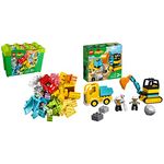 LEGO DUPLO Classic Deluxe Brick Box 10914 Starter Set + LEGO DUPLO Town Truck & Tracked Excavator Construction Vehicle 10931 Bundle