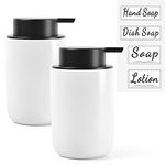 BosilunLife Foaming Soap Dispenser Set - White Ceramic Foam Hand Soap Dispenser 12oz Soap Dispenser Set with Rust Proof Pump, 4Pcs Clear Stickers for Kitchen, Bathroom - 2 Pack