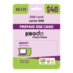 Koodo Mobile 4G LTE Prepaid 40$ SIM Card Starter Kit - Unlimited Talk Canada + 50 GB (4G Network) | 1 Month Prepaid Service Incl. | Pay as You go | Canada | Prepaid | Promotion