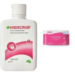 Hibi 9X0032 Hibiscrub Antimicrobial Skin Cleanser, 250ml & Clinell Chlorhexidine Wash Cloths - Body Wipes, Rinse Free Solution, Kills Bacteria, Dermatologically Tested - Pack of 8 Cloths (Pink)