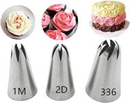 AUTOWRAP -3 Pcs Large Cake Decorating Icing Piping Tip Set, 1M 2D 336 Stainless Steel Frosting Tips Tools DIY Icing Nozzle Tool for Cake Cupcake Cookie Decorating