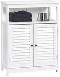 Bathroom Floor Cabinet, Wooden Storage Cabinet with Double Shutter Door & Adjustable Shelf, Freestanding Toilet Organiser, Side Table for Bathroom Living Room Bedroom, Laundry Cupboard, White/Grey (White)