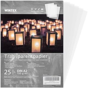WINTEX Papel transparente impresora A2 - Set de 25x láminas de papel cebolla de 100 g/m² - Papel manualidades plantillas para calcar - Papel de calco para dibujo blanco tránlucido