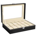 Uten Watch Boxes 12 Slots, Watch Box for Men, Watch Display Case, Watch Storage Box with Removable Cushion, Metal Clasp, PU Leather, Black/Beige