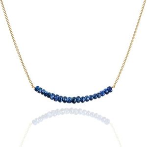 Blue Sapphire Necklace for Women, Premium Gold Beaded Bar Necklaces - Tarnish Free 18K Gold Vermeil Certified S925 Classic Statement Necklace Gold Jewelry for Women - Mothers Day Gifts for Mom Wife