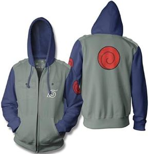 Ripple Junction Naruto Shippuden Men's Full Zip Up Hooded Sweatshirt Kakashi Hatake Anime Zippered Fleece Hoodie Olive XL