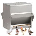 BREUAILY 25kg Automatic Chicken Feeder Galvanized Poultry Feeder with Lid and Stopper No Waste Chicken Feed Trough Weatherproof Outdoor Gravity Feeder for Chicken Duck Poultry