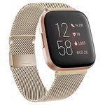 TEWIN Metal Bands Compatible with Fitbit Versa/Fitbit Versa 2 / Fitbit Versa Lite for Women Men, Stainless Steel Mesh Breathable Wristband Strap with Adjustable Magnet Lock (Champagne, Small)