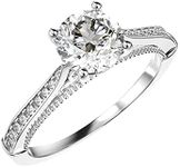 JINAO 1.0 Carat Moissanite Retro Carved Flowers Ring Platinum Plated Sterling Silver Round Cut Solitaire Ring Engagement Promise Wedding Eternity Band for Women