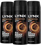 3 Pack of 150ml Lynx Dark Temptation Body Spray Deodorant with Scent of Chocolate