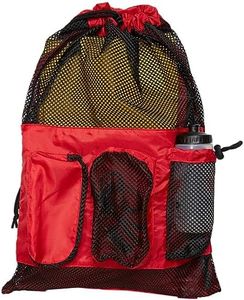 Sporti Swimming Equipment Bag Zipper Pocket, Mesh Drawstring Backpack,Gym Drawstring Bags, Big Mesh Backpack for Workout Gear - Equipment Mesh Backpack - Red